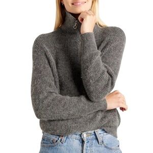 Quince Baby Alpaca-Wool Quarter-Zip Sweater in Charcoal Gray